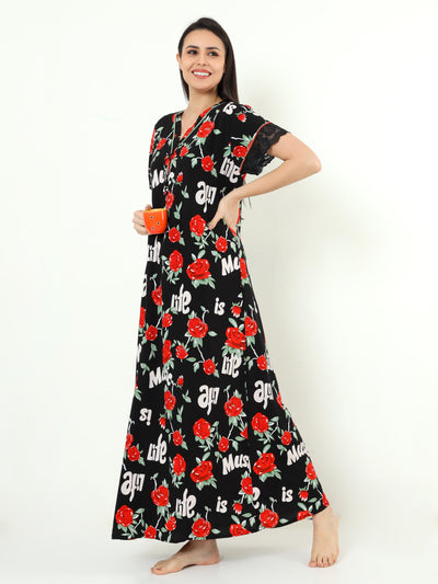 Rayon Designer Nighty Black
