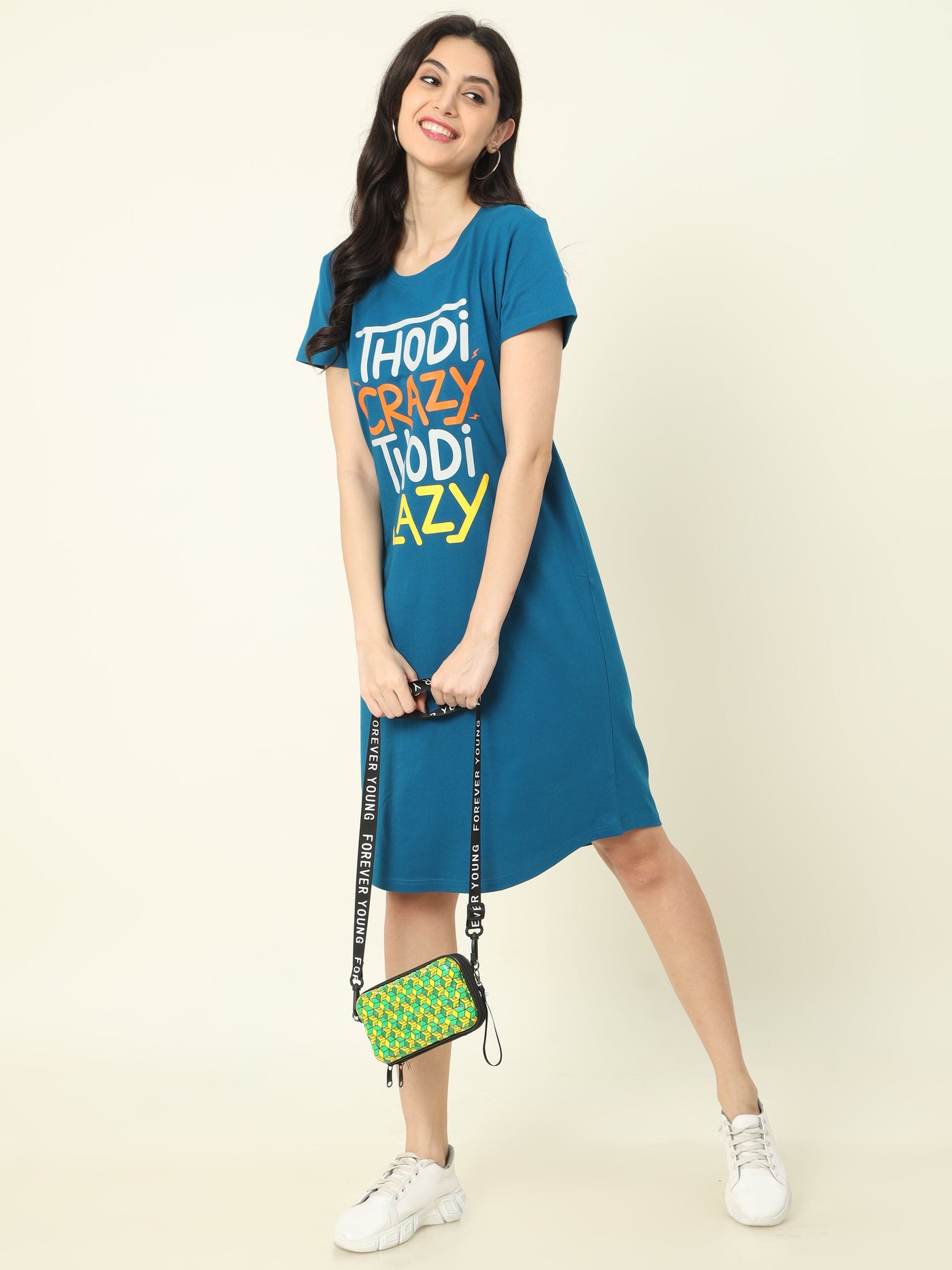 Hosiery Cotton Short Nighty Hindi Blue
