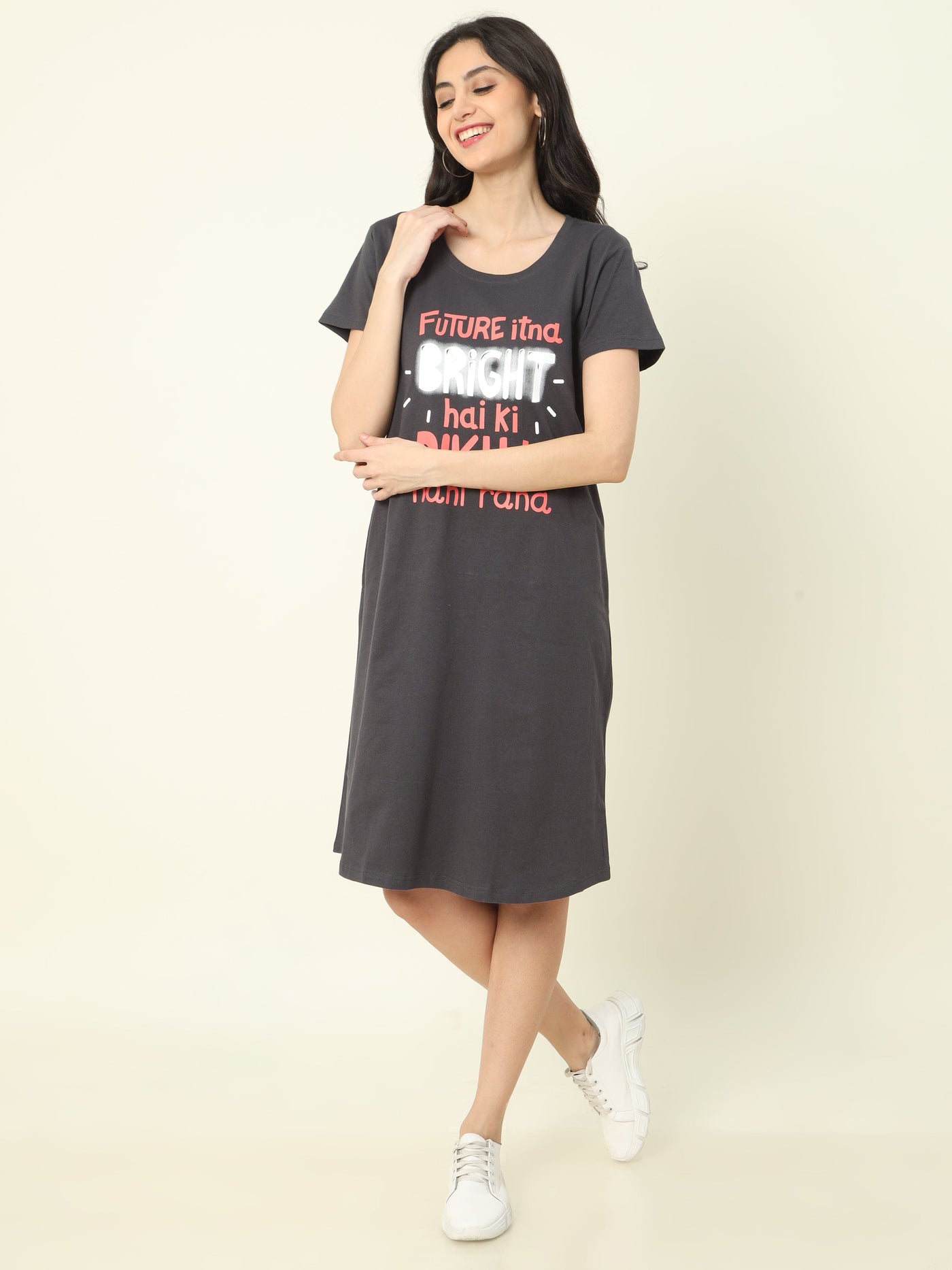 Hosiery Cotton Short Nighty Dark Grey