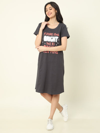 Hosiery Cotton Short Nighty Dark Grey