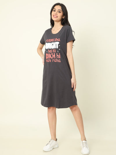 Hosiery Cotton Short Nighty Dark Grey