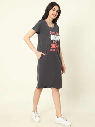 Hosiery Cotton Short Nighty Dark Grey