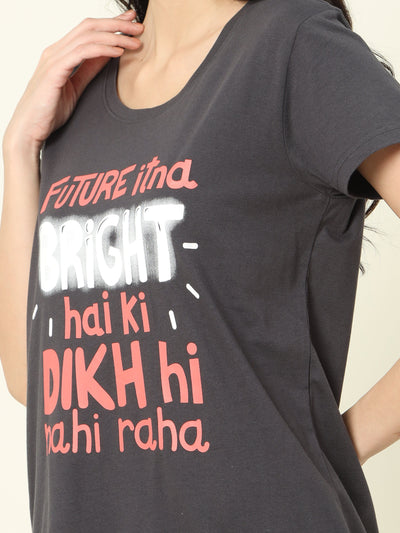 Hosiery Cotton Short Nighty Dark Grey