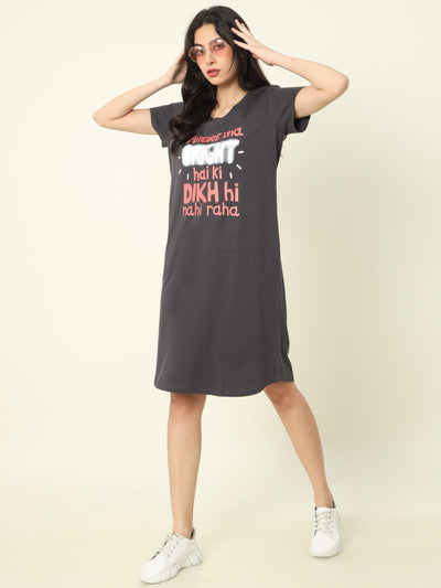 Hosiery Cotton Short Nighty Dark Grey