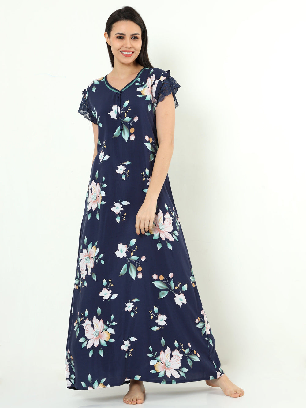  Rayon Designer Nighty  Rayon Designer Nighty | Blue- 9shines label 