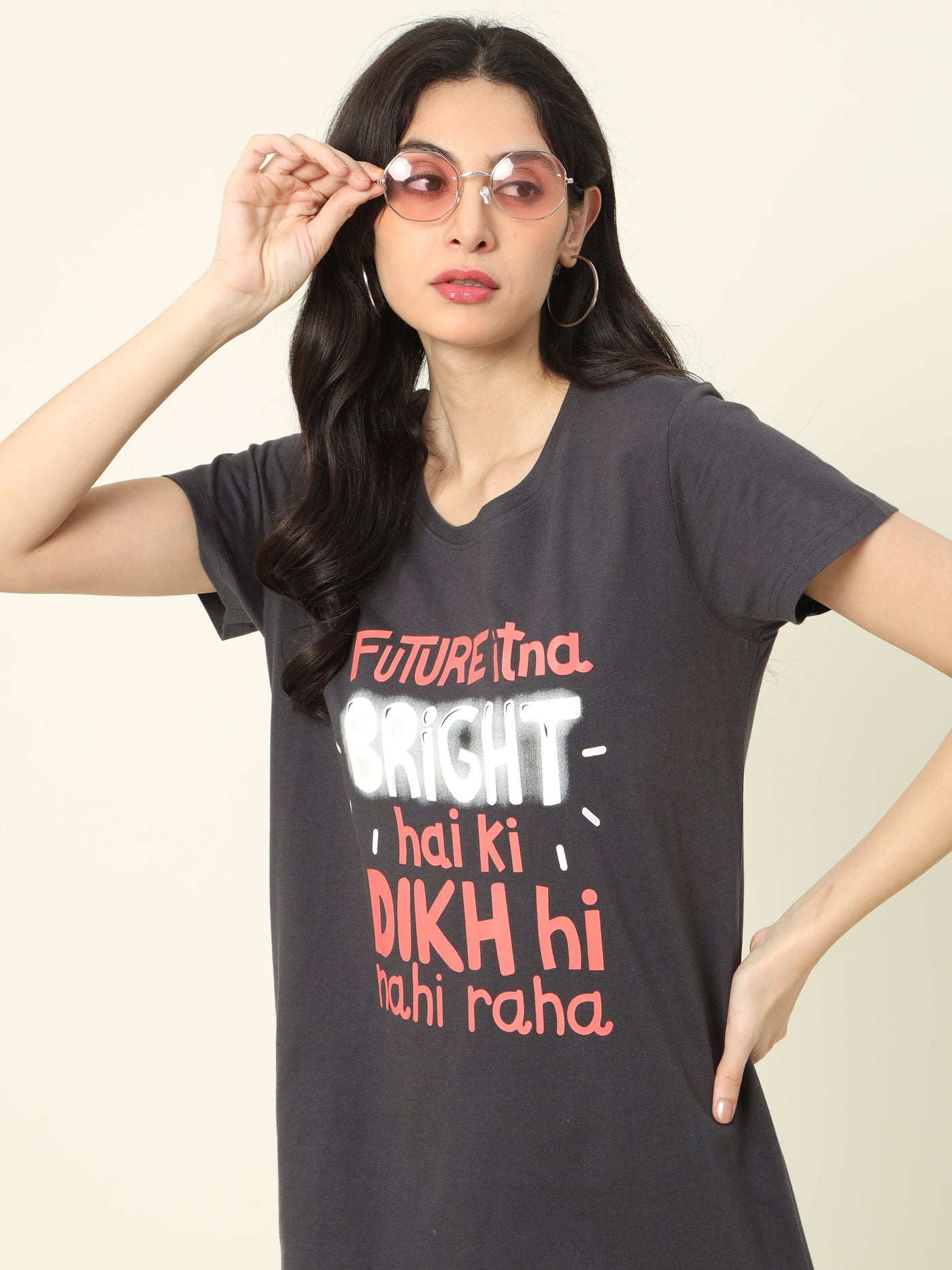 Hosiery Cotton Short Nighty Dark Grey