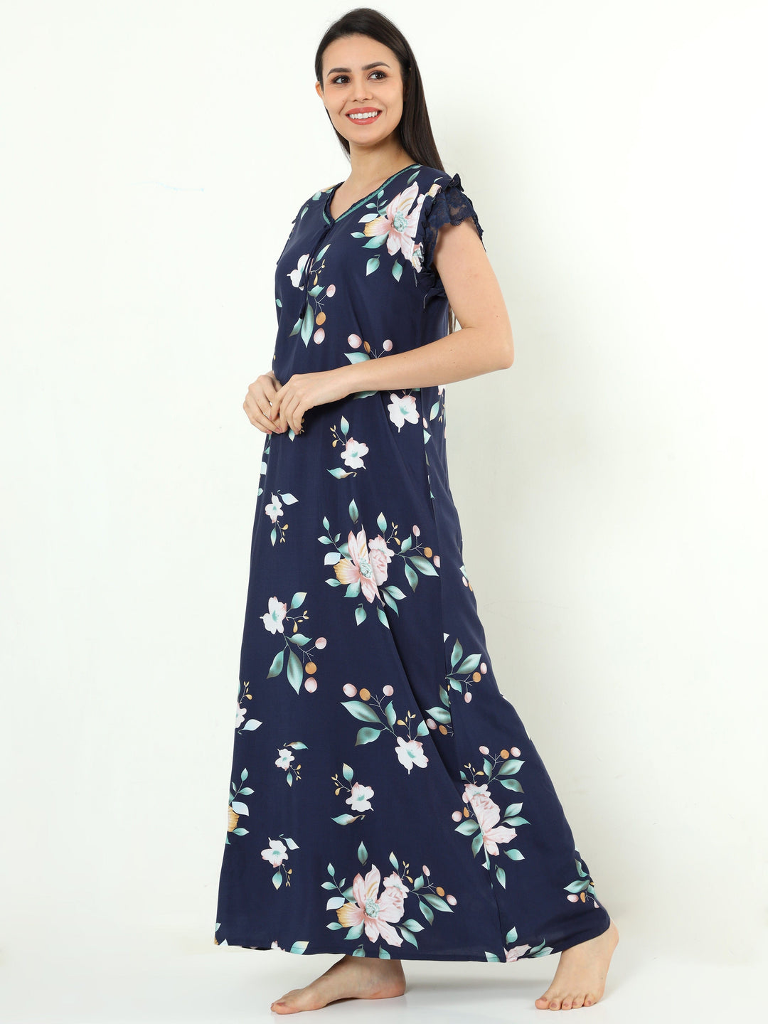  Rayon Designer Nighty  Rayon Designer Nighty | Blue- 9shines label 