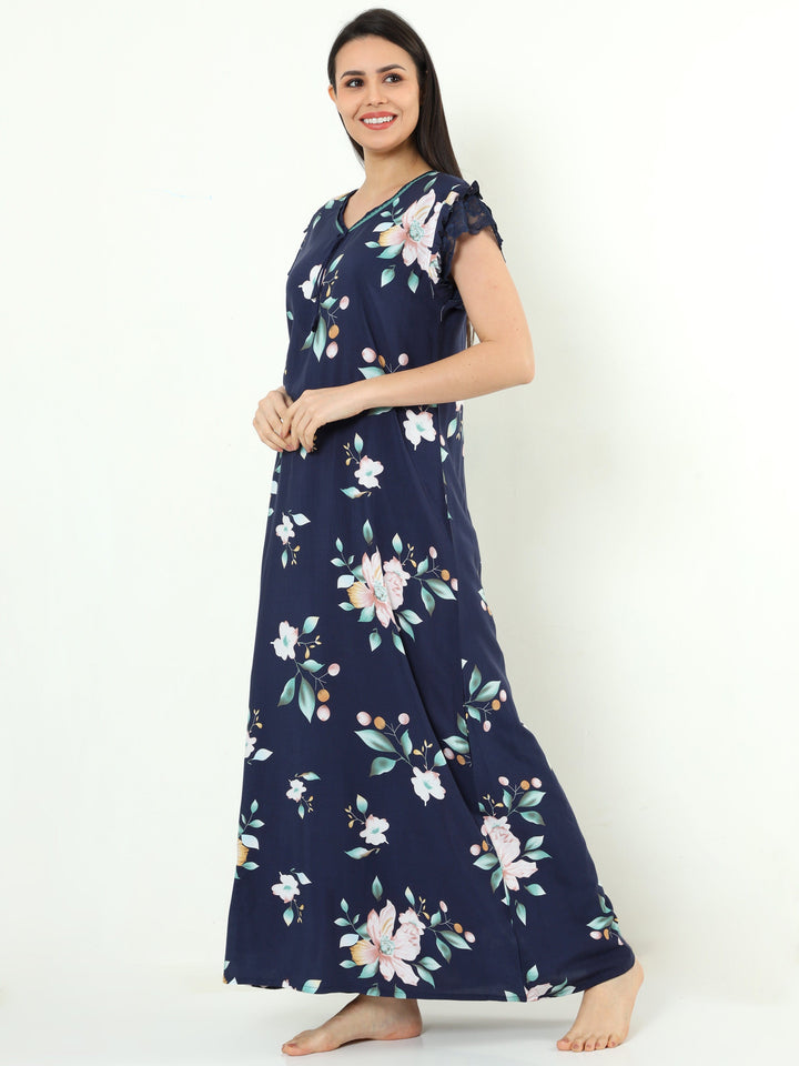  Rayon Designer Nighty  Rayon Designer Nighty | Blue- 9shines label 