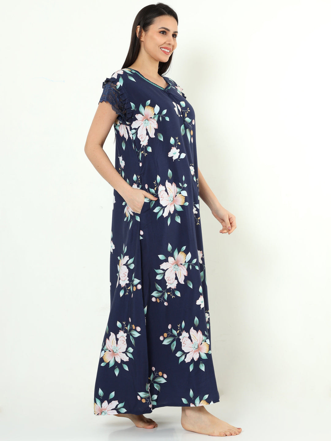  Rayon Designer Nighty  Rayon Designer Nighty | Blue- 9shines label 