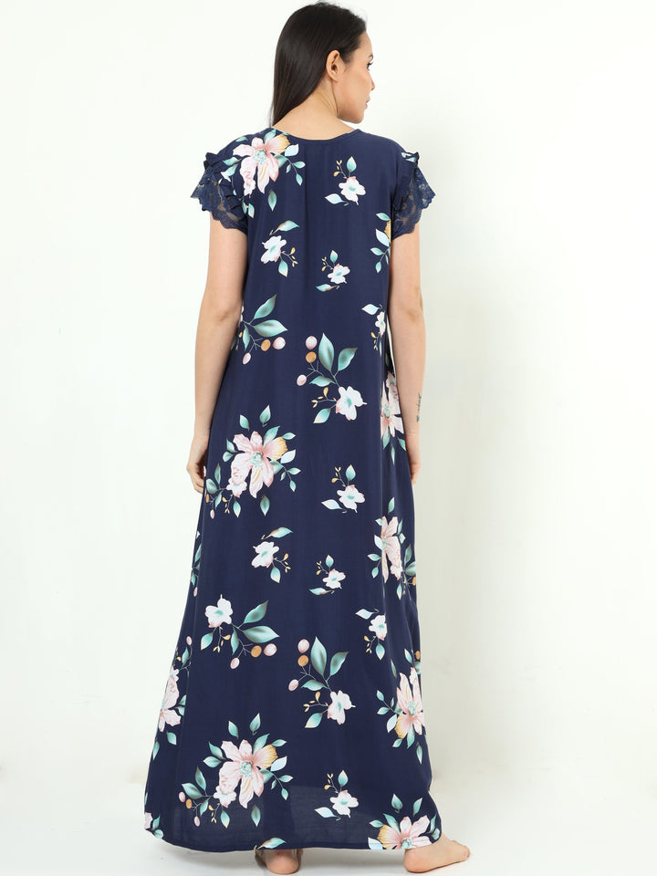  Rayon Designer Nighty  Rayon Designer Nighty | Blue- 9shines label 