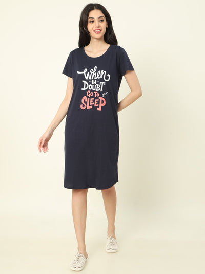 Hosiery Cotton Short Nighty Dark Blue