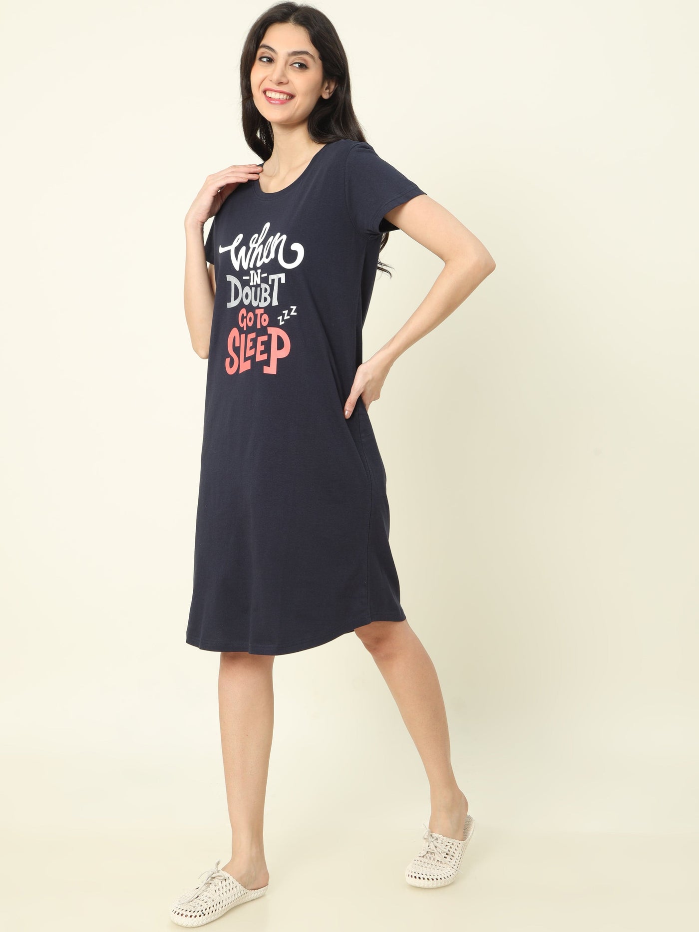 Hosiery Cotton Short Nighty Dark Blue