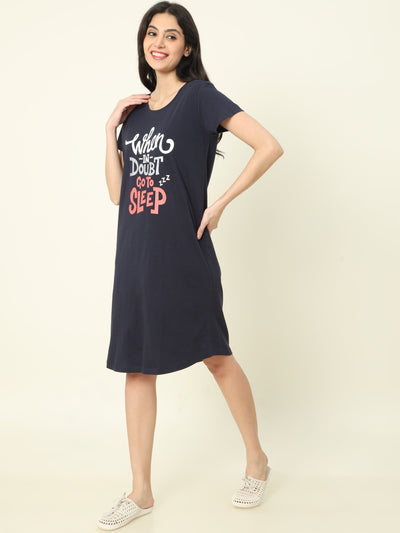 Hosiery Cotton Short Nighty Dark Blue
