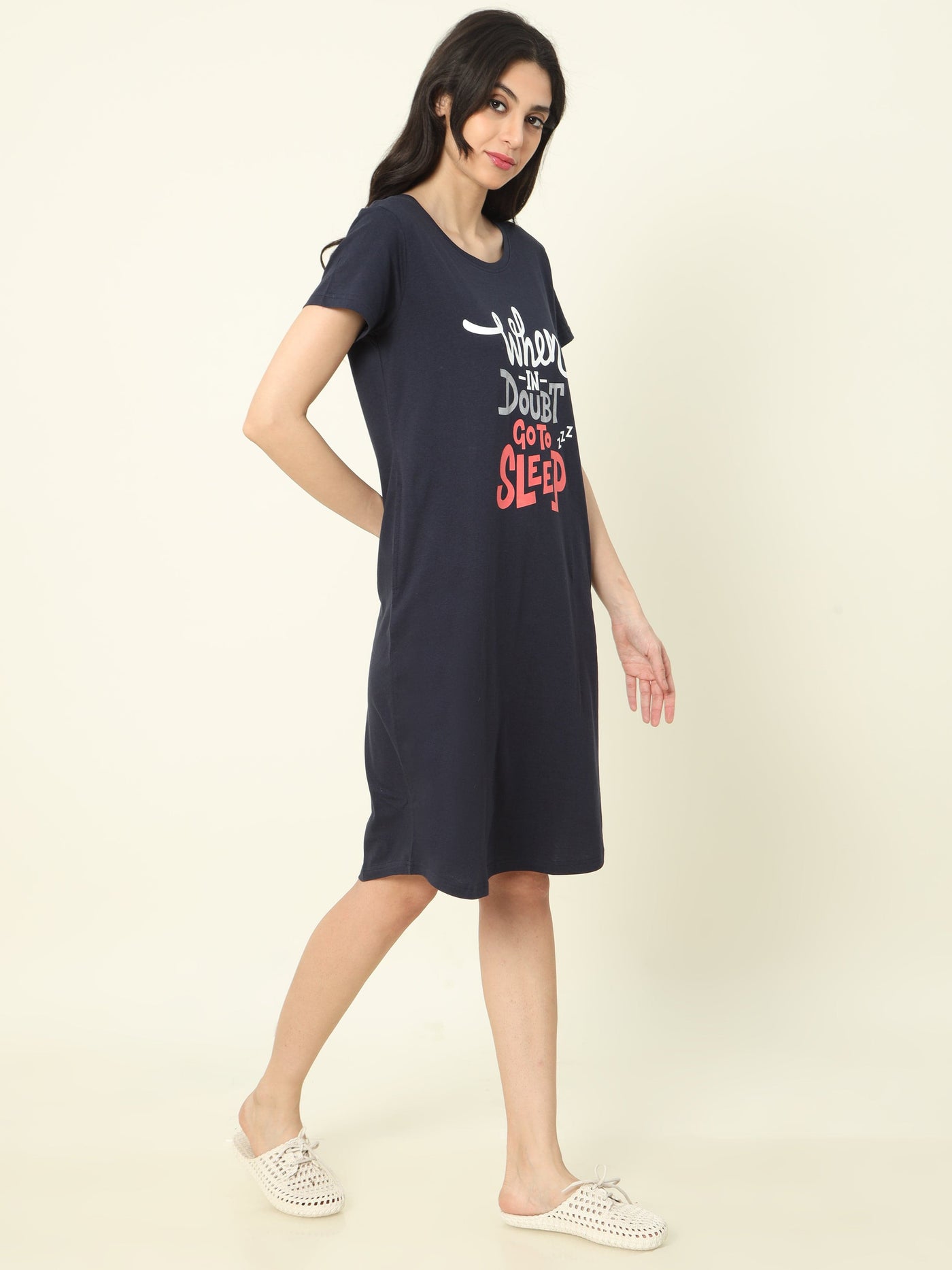Hosiery Cotton Short Nighty Dark Blue