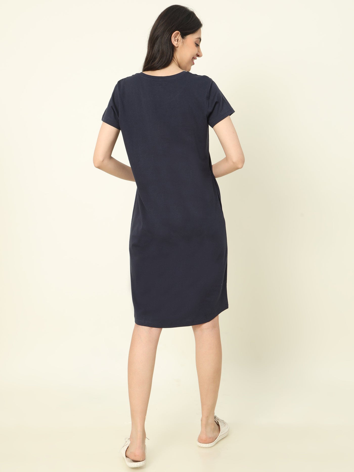 Hosiery Cotton Short Nighty Dark Blue