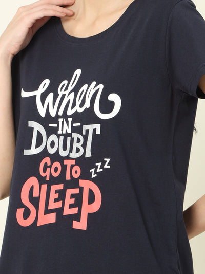 Hosiery Cotton Short Nighty Dark Blue