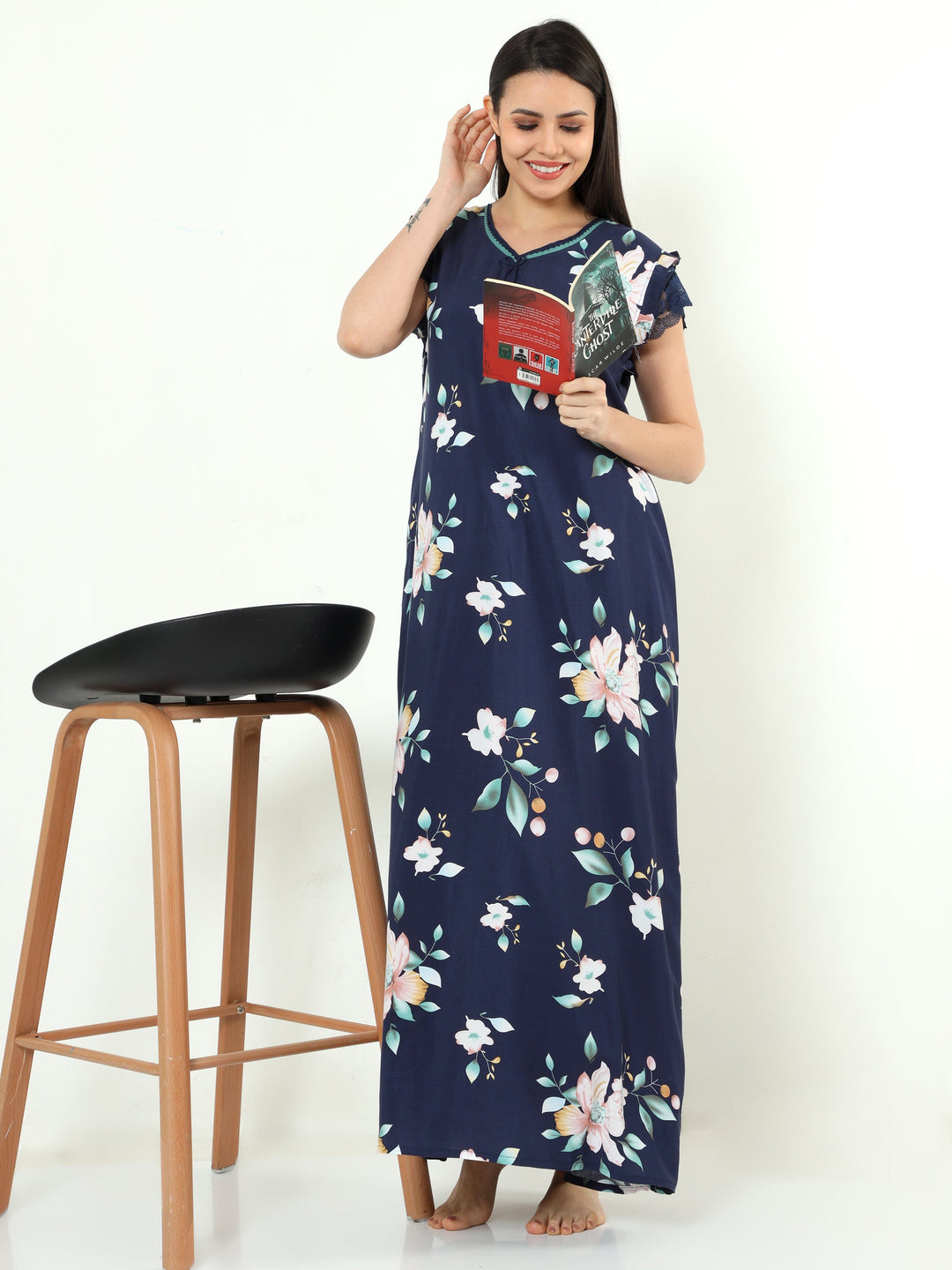  Rayon Designer Nighty  Rayon Designer Nighty | Blue- 9shines label 