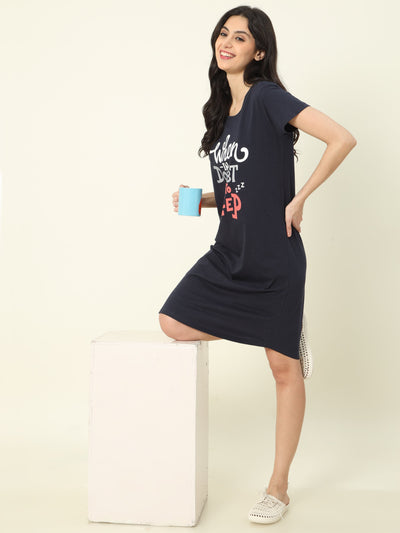 Hosiery Cotton Short Nighty Dark Blue