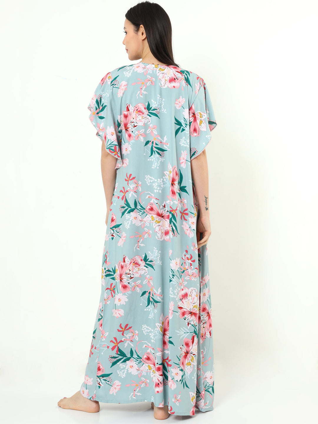  Rayon Designer Nighty  Floral Grey Rayon Designer Nighty | Ladies Nighty Design- 9shines label 