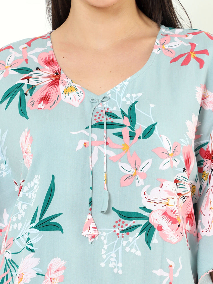  Rayon Designer Nighty  Floral Grey Rayon Designer Nighty | Ladies Nighty Design- 9shines label 