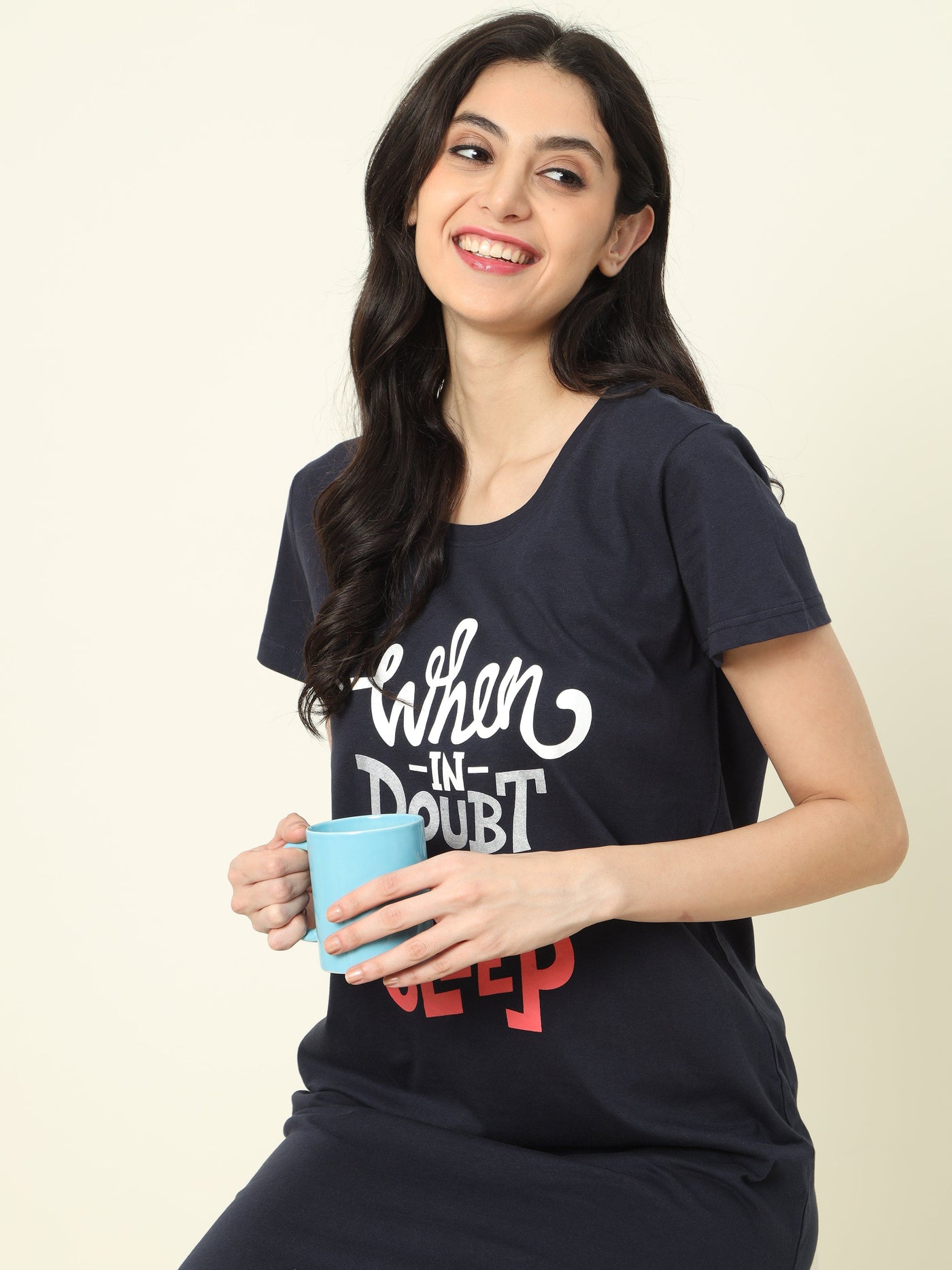 Hosiery Cotton Short Nighty Dark Blue