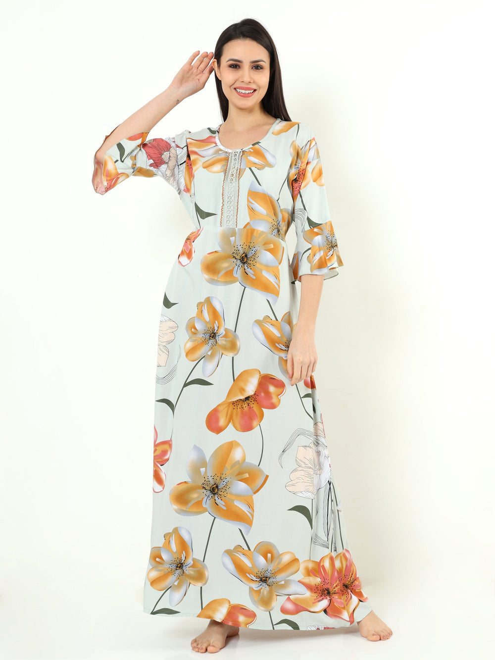  Rayon Designer Nighty  Rayon Designer Nighty Pistachio Green- 9shines label 