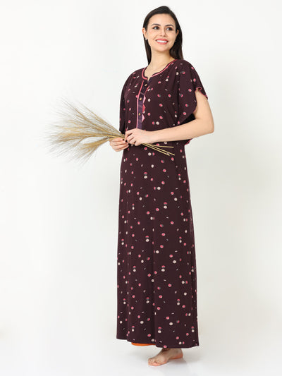 Hosiery Cotton Designer Nighty  Maroon