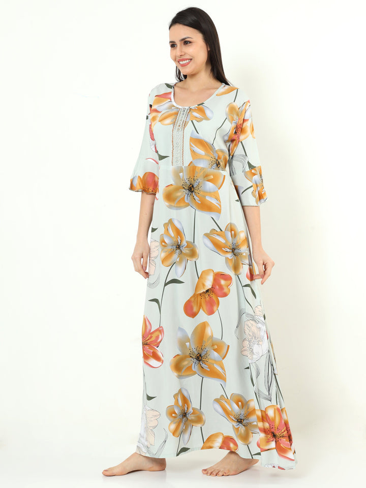  Rayon Designer Nighty  Rayon Designer Nighty Pistachio Green- 9shines label 