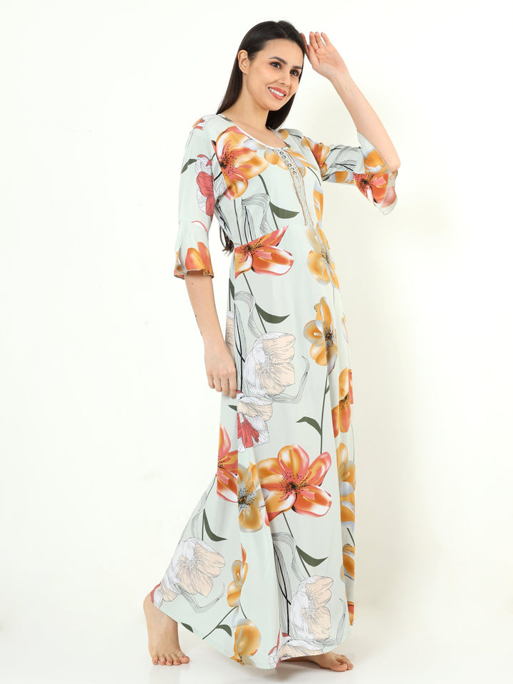  Rayon Designer Nighty  Rayon Designer Nighty Pistachio Green- 9shines label 