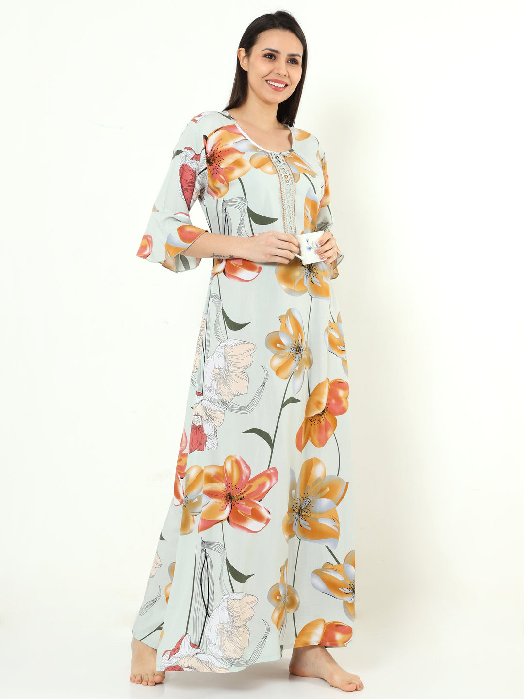  Rayon Designer Nighty  Rayon Designer Nighty Pistachio Green- 9shines label 