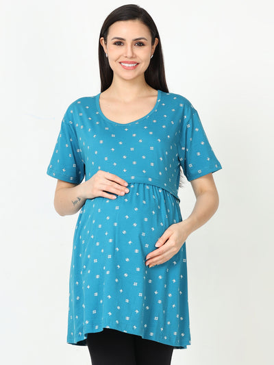 Hosiery Cotton Maternity Feeding Top Sea Blue