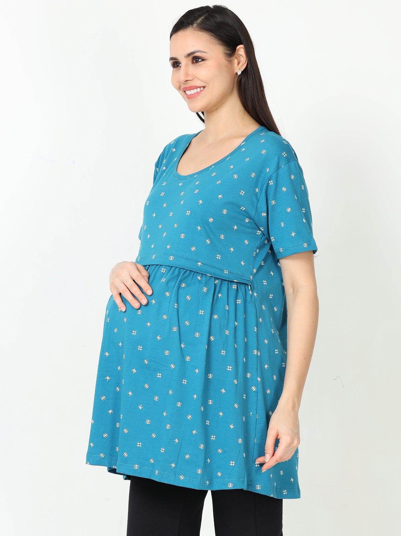 Hosiery Cotton Maternity Feeding Top Sea Blue