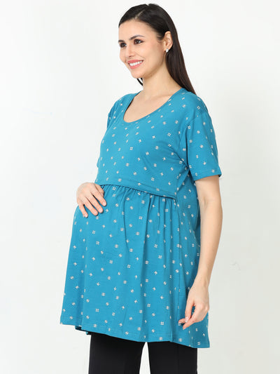 Hosiery Cotton Maternity Feeding Top Sea Blue