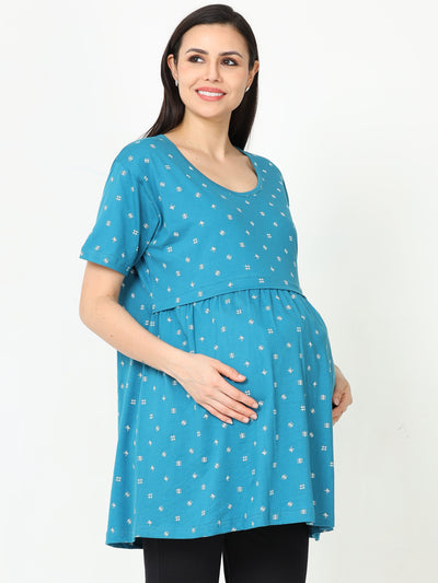 Hosiery Cotton Maternity Feeding Top Sea Blue