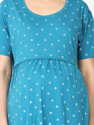 Hosiery Cotton Maternity Feeding Top Sea Blue