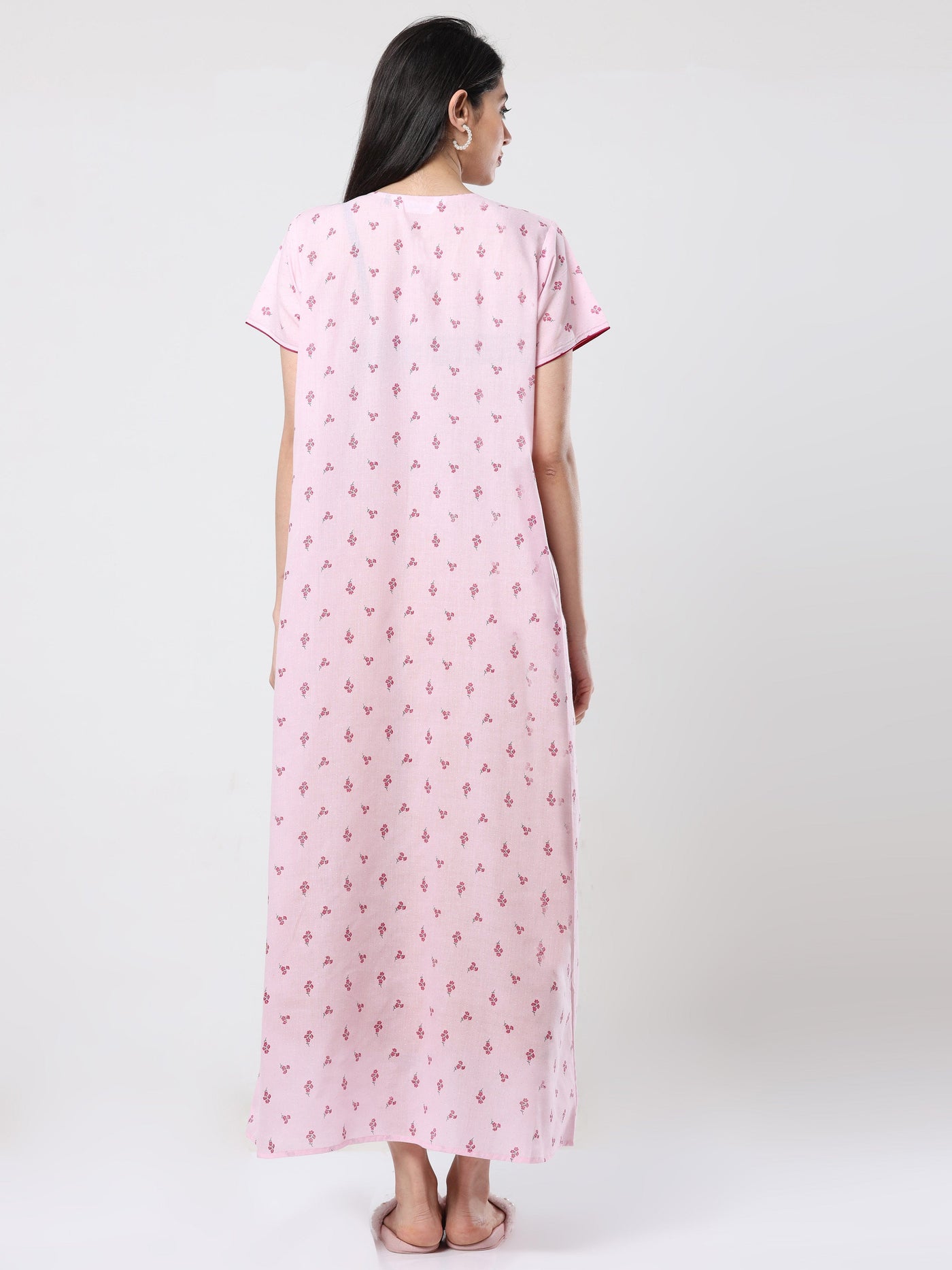  Grey Red Flower Cotton Designer Nighty 