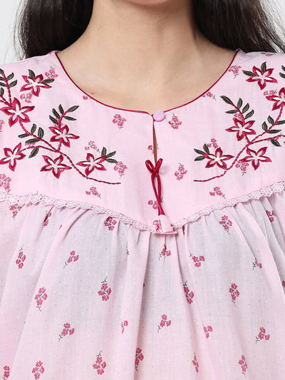  Grey Red Flower Cotton Designer Nighty 