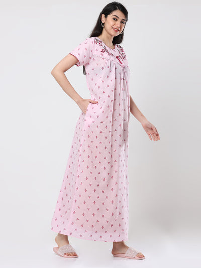  Grey Red Flower Cotton Designer Nighty 