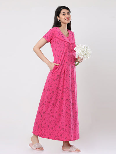  Pink Cotton blend Maternity Feeding Nighty 