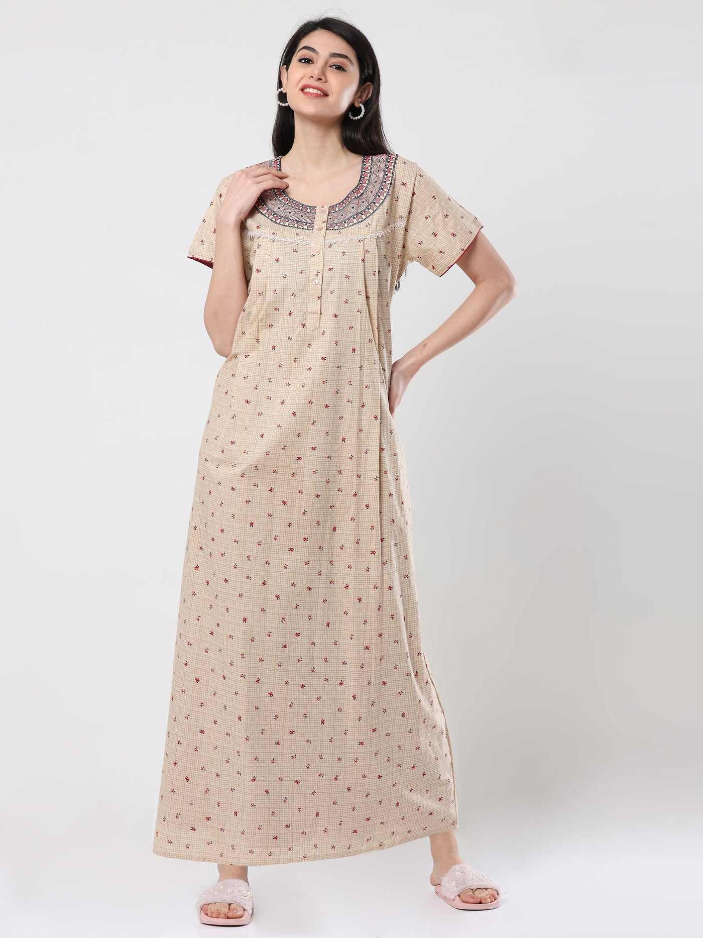 Pure Cotton Maternity Feeding Nighty | Yellow