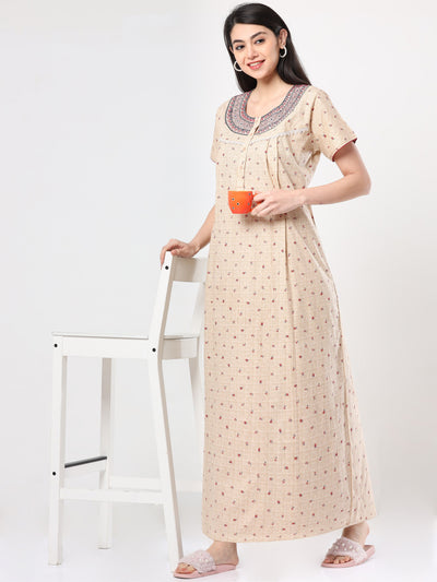 Pure Cotton Maternity Feeding Nighty Yellow
