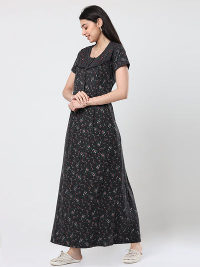 Cotton Blend Maternity Feeding Nighty Black