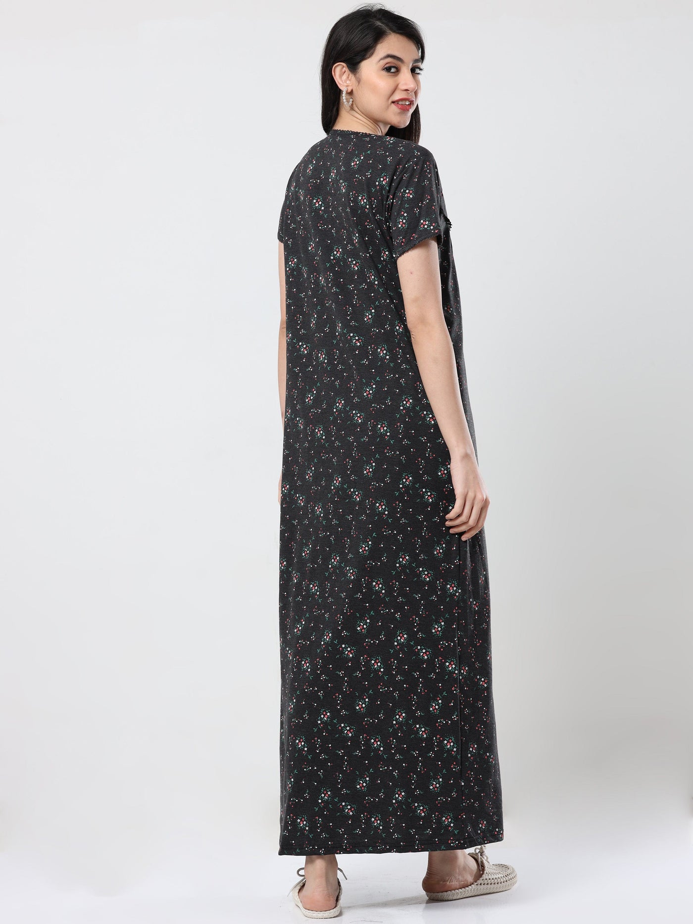 Cotton Blend Maternity Feeding Nighty Black
