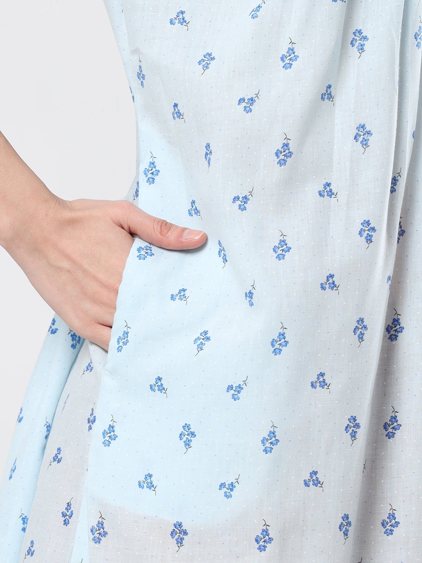 Grey Blue Flower Cotton Designer Nighty