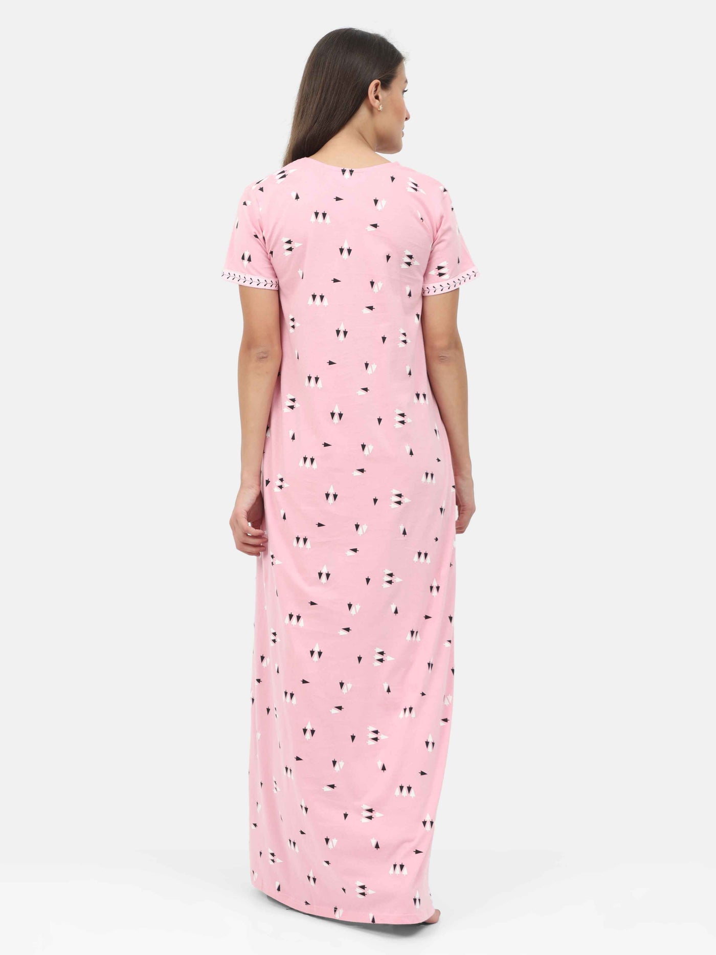 Pink Cotton Blend Designer Nighty 