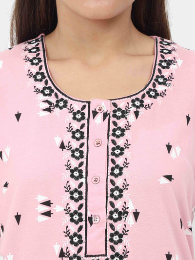 Pink Cotton Blend Designer Nighty 
