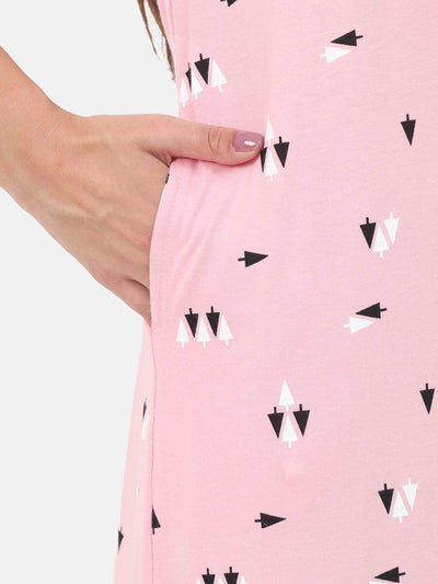 Pink Cotton Blend Designer Nighty 