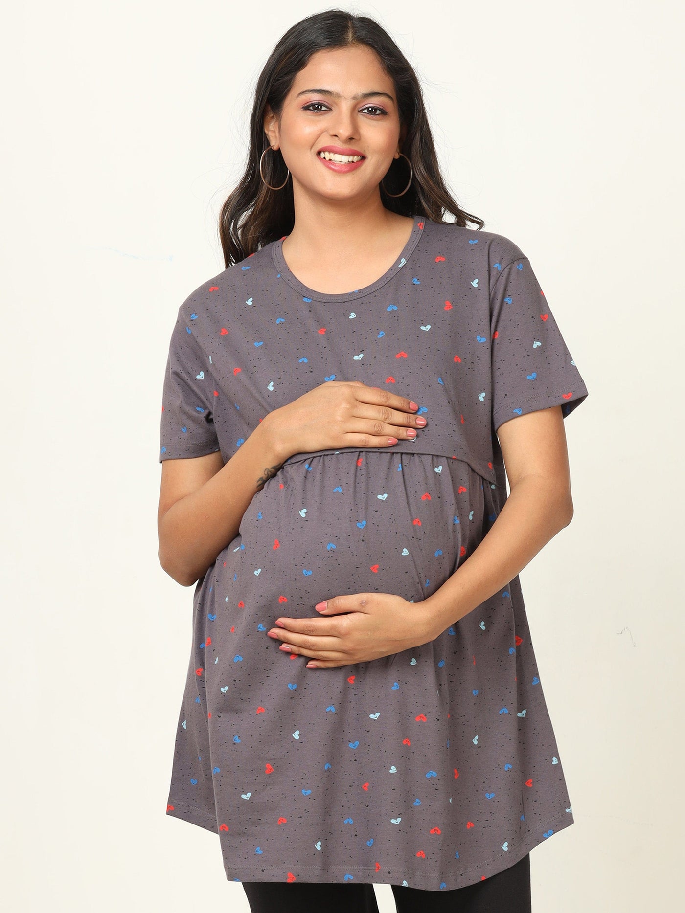 Hosiery Cotton Maternity Feeding Top Grey
