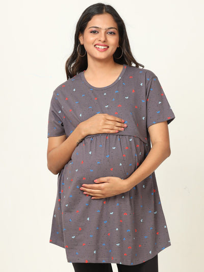Hosiery Cotton Maternity Feeding Top Grey