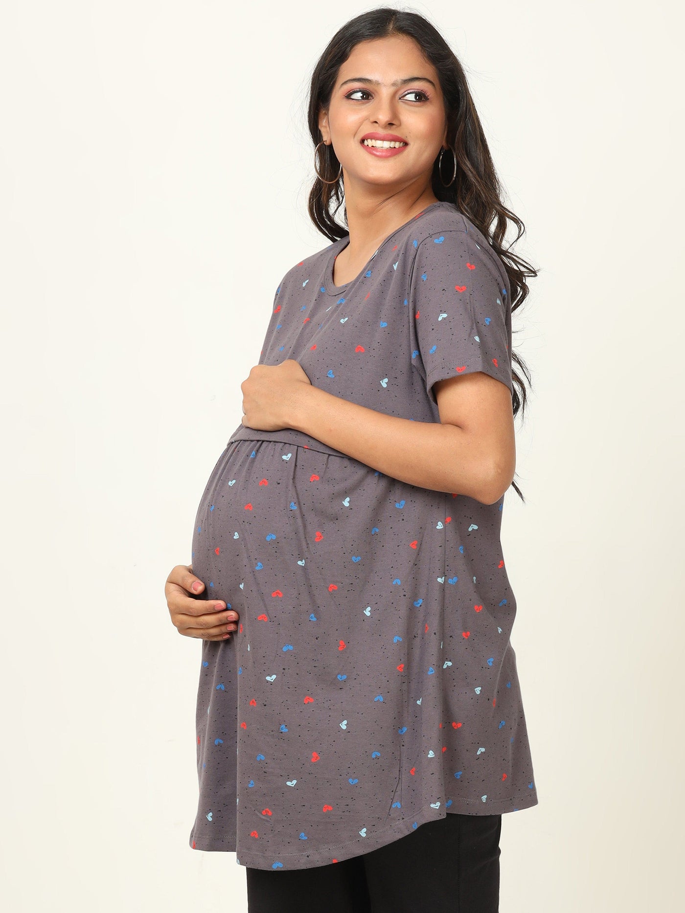 Hosiery Cotton Maternity Feeding Top Grey